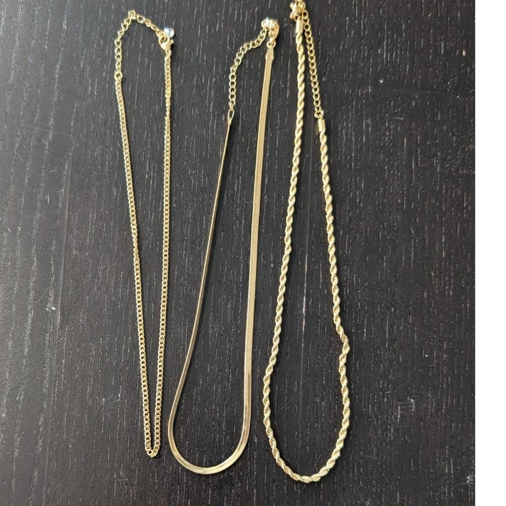 MFRYK Gold Tone 3 Piece Layered Necklace Set Rope Herringbone Curb Chains